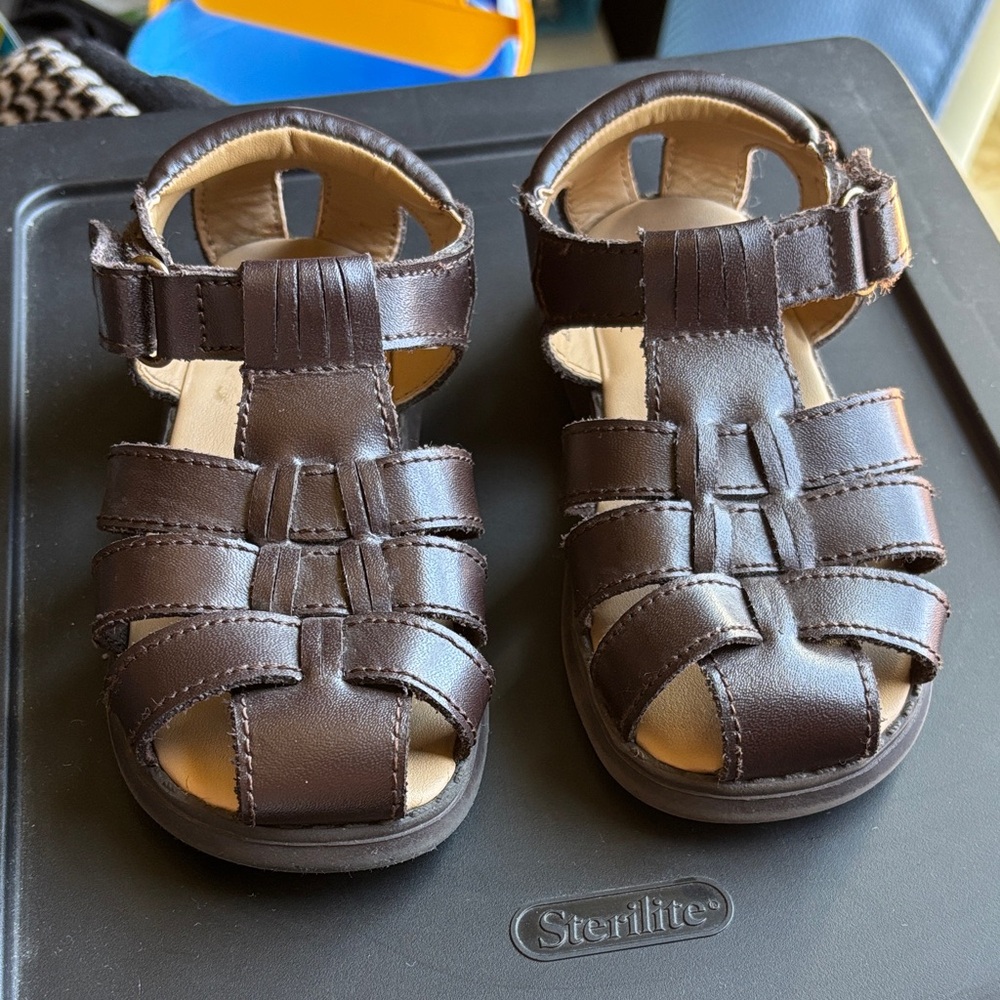 Brown Leather Kids Fisherman Sandals
